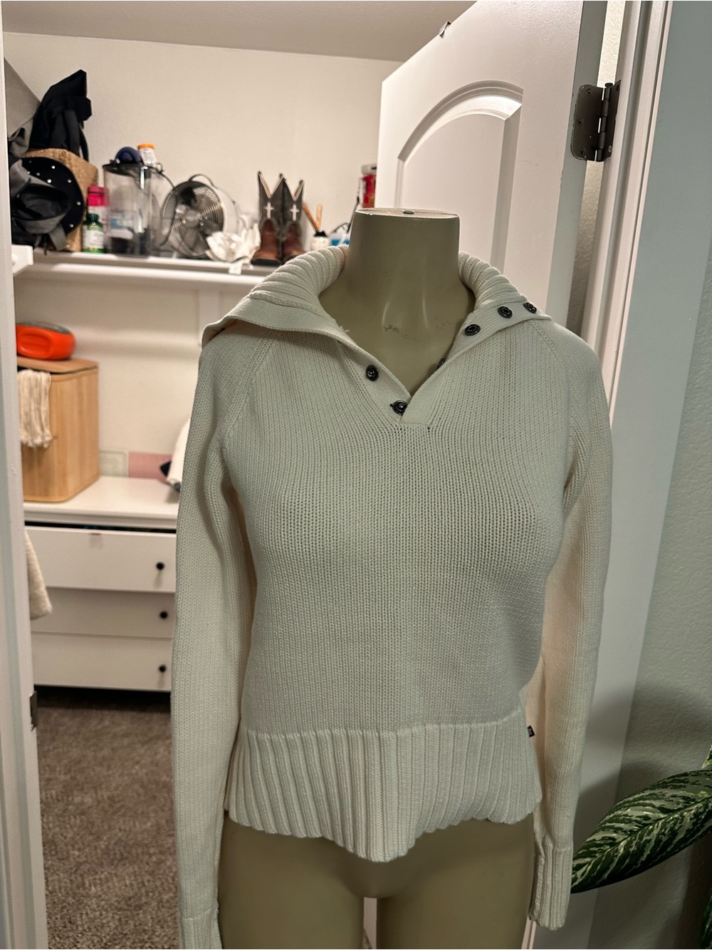 Vintage Polo by Ralph Lauren Cream V-Neck Button-Trim Sweater
